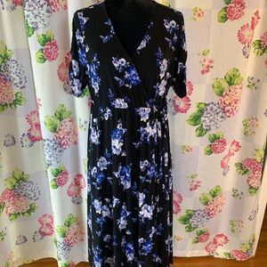 Torrid Black and Blue Floral Midi Dress